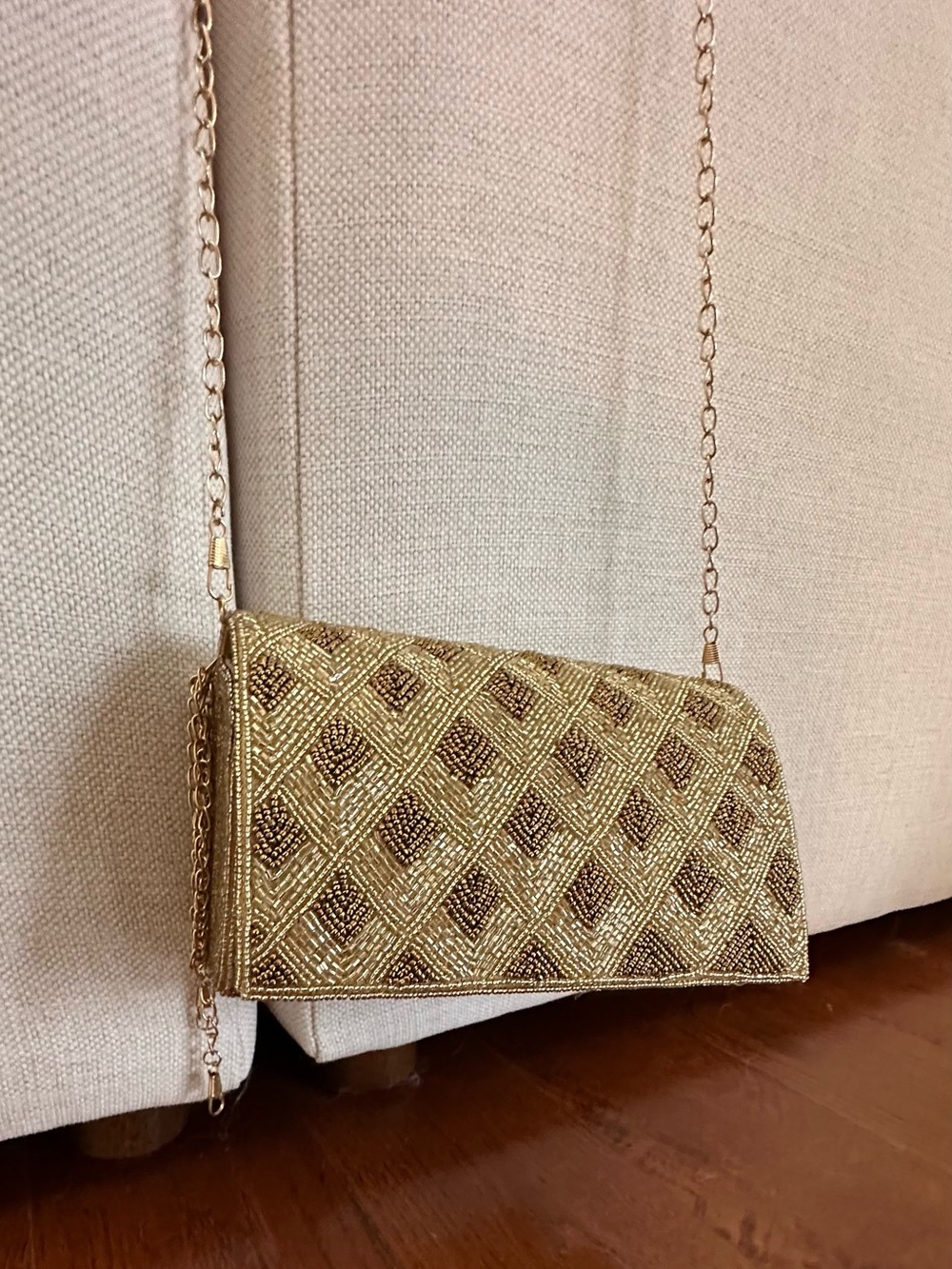 Gold Beaded Evening Crossbody Bag